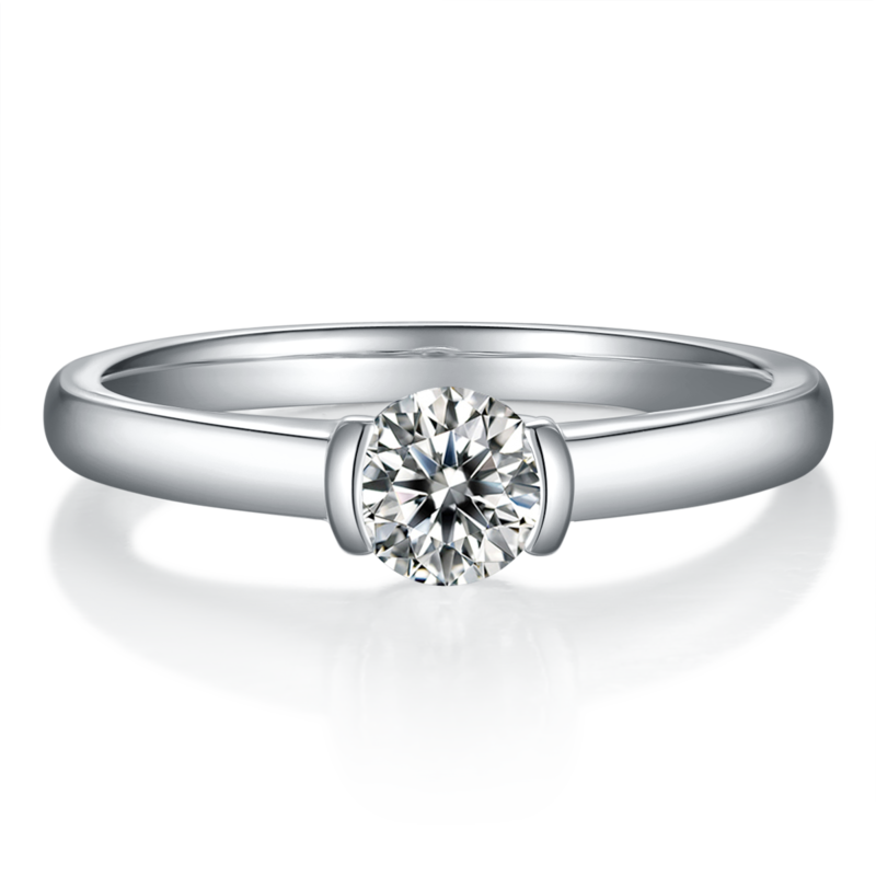 简约圆形S925银镀白金MoissaniteWomen's Ring0.5ctD级